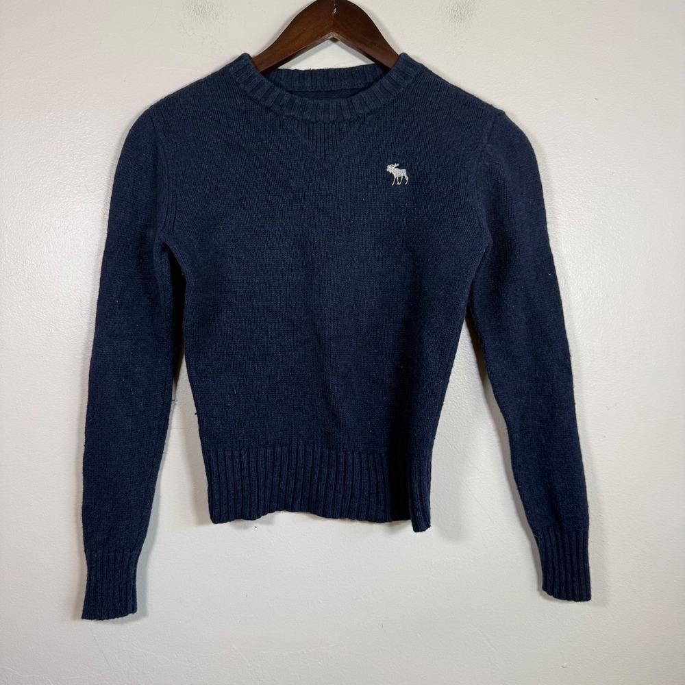 Abercrombie Vintage Y2K Preppy Logo Crewneck Sweater Size Small Navy Blue